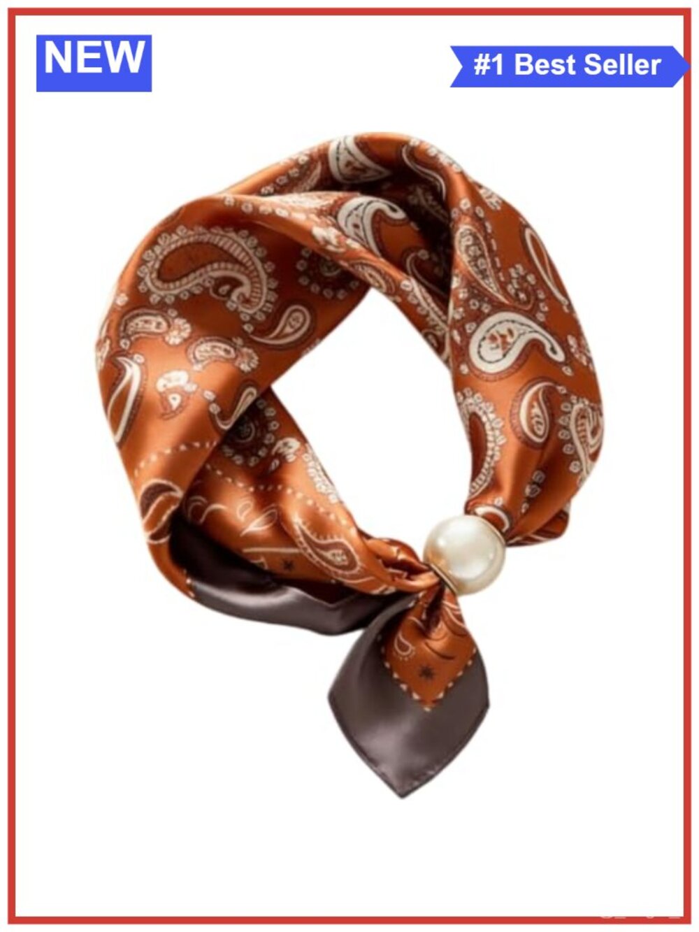 Womens Satin Silk Scarf Magnetic Pearl Buckle Neck Tie Neckerchief Headscarf